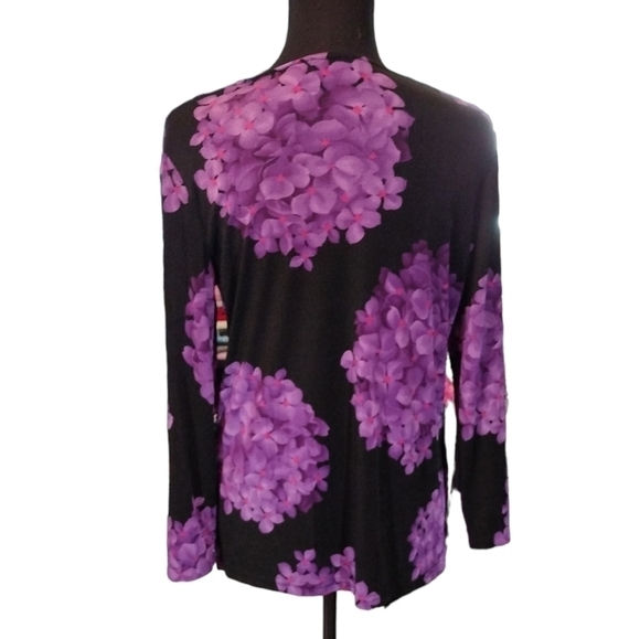 VINTAGE Sharon Anthiny Black & Purple Floral Long Sleeve Top - Picture 2 of 3